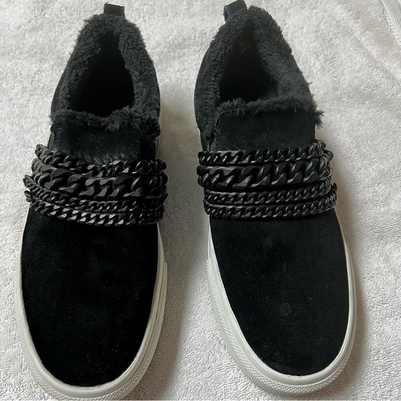 KENDALL & KYLIE Tory slip on platform sneakers with chains Black suede women 10 - Picture 4 of 13